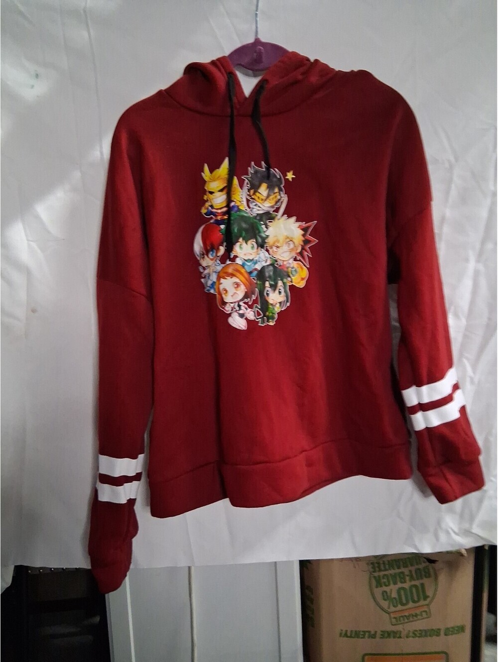 Fancyqube Women's Size XL Burgundy Anime Print Long Sleeve Hoodie I2